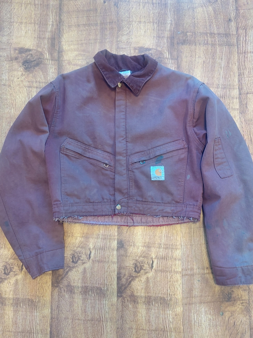 Carhartt Maroon Work Jacket - Cropped Canvas Unisex Women Men Custom No Zip Red - Picture 2 of 16